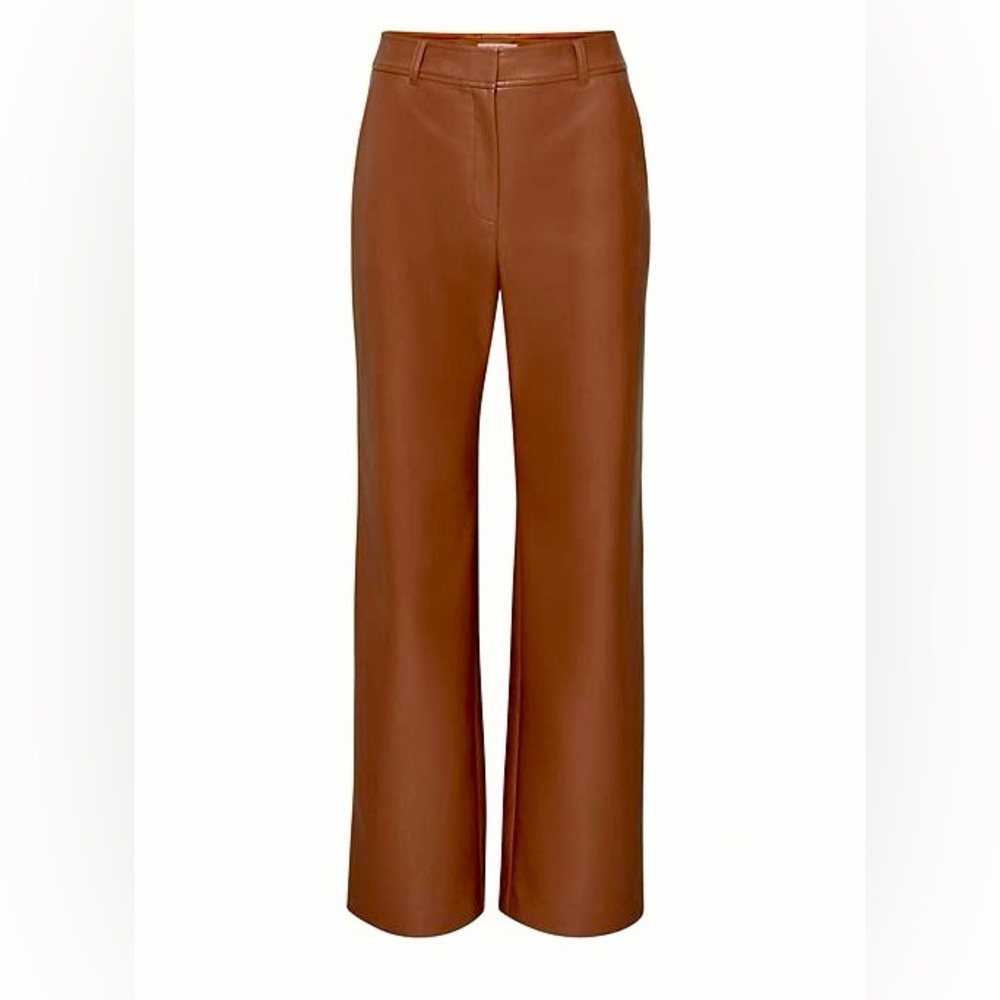 Aritzia Babaton Bazaar Brown Vegan Leather Wide Leg Pants sz 6 Faux Leather